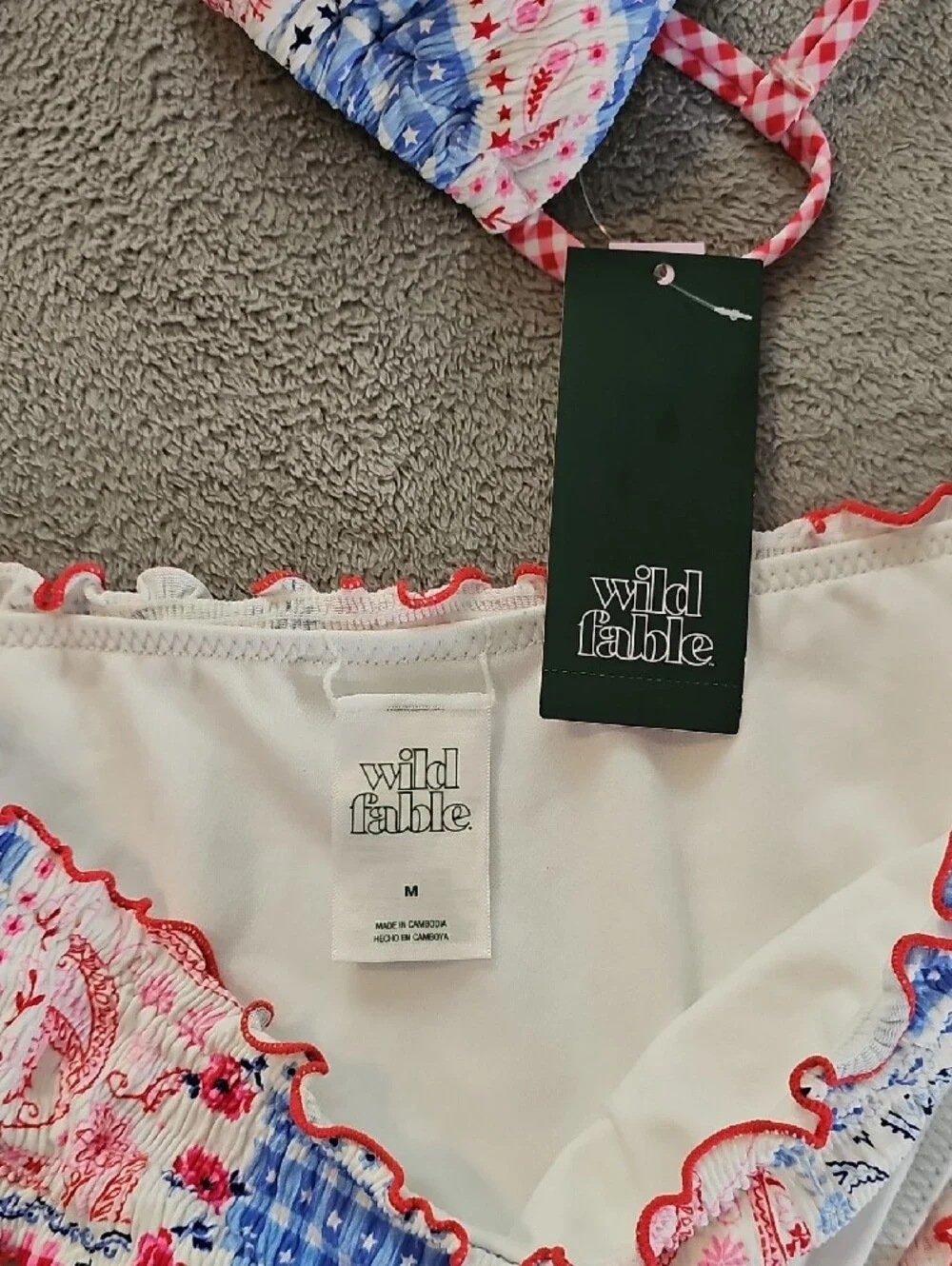 Wild Fable Women's M Pink & Blue Patchwork Textured Bikini Set